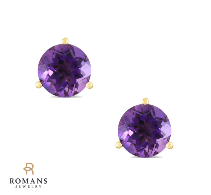 Amethyst Stud Earrings 14K Yellow Gold 2.60CTW
