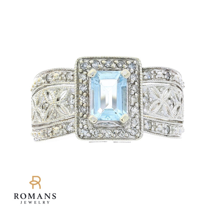 Aquamarine Diamond 14K White Gold Ring .80CT