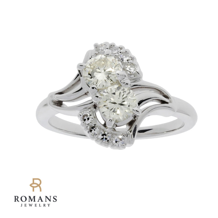 Vintage Art Deco Diamond Ring 14K White Gold 1.28CT