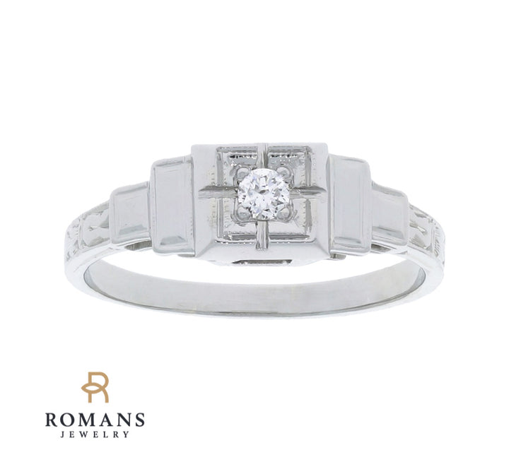 Art Deco Diamond Ring 18K White Gold .08CT