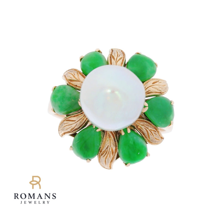 Baroque Pearl Jade Ring 14K Yellow Gold