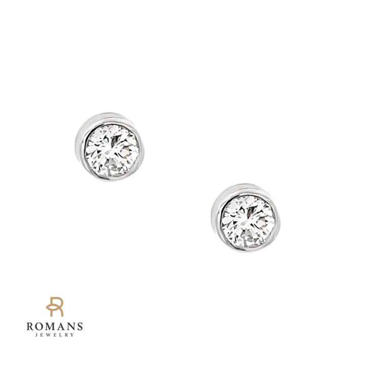 Diamond Stud Bezel Set Earrings 14K White Gold .70CTW