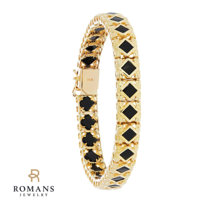 Black Onyx Bracelet 14K Yellow Gold