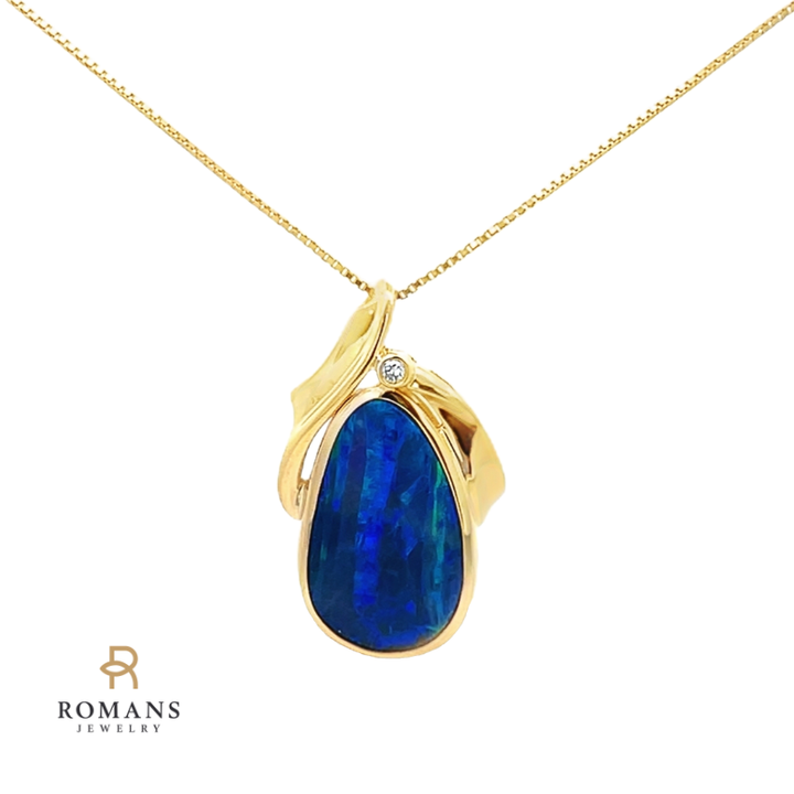 Black Opal Diamond Pendant 14K Yellow Gold
