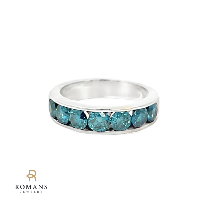 Blue Diamond Channel Set Band 14K White Gold 1.75CTW