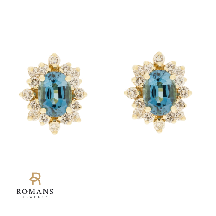 Blue Topaz Diamond Earrings 14K Yellow Gold 3CTW