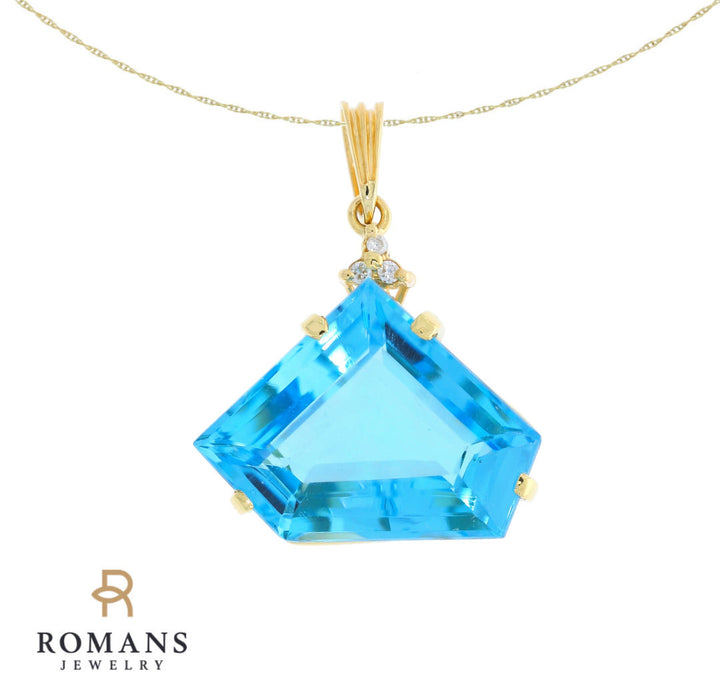 Blue Topaz Fancy Trillion Pendant 18K Yellow Gold 19.65CT