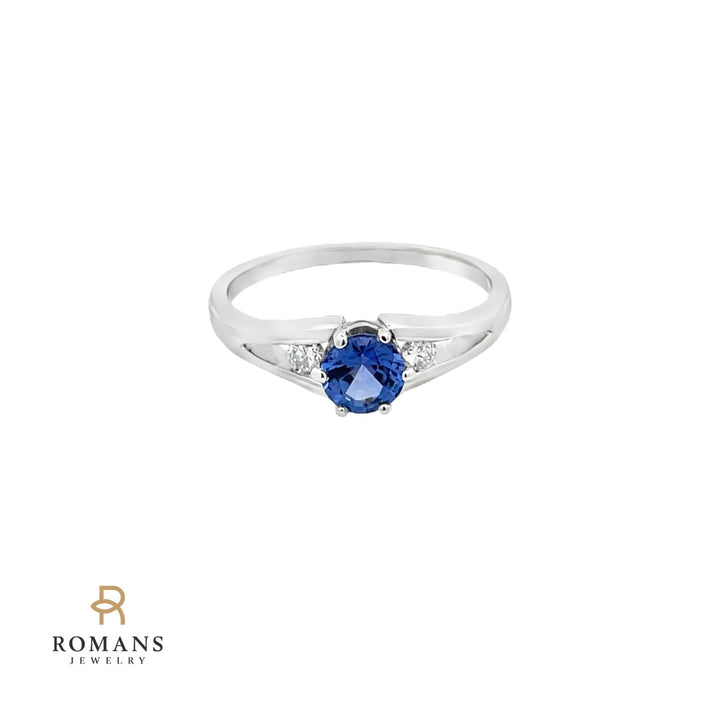 Blue Violet Tanzanite Diamond Ring 14K White Gold .48 CT