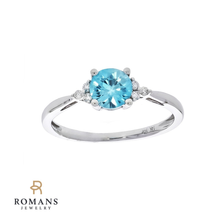 Blue Zircon Diamond Ring 14K White Gold 1.24CT