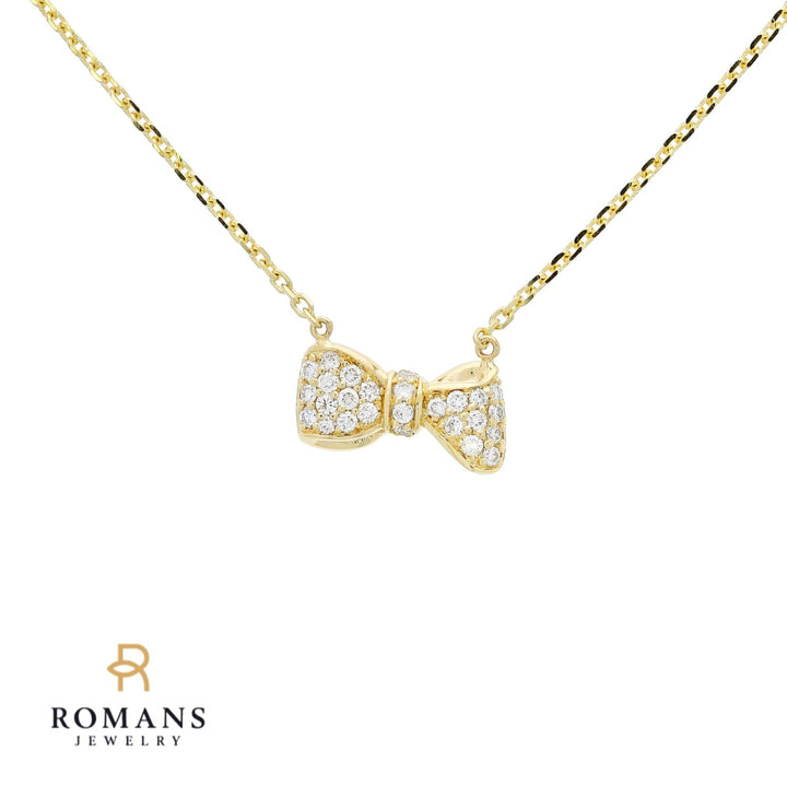 Bow Diamond Pendant Necklace 14K Yellow Gold .10CTW