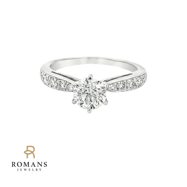 Brilliant Cut Round Diamond Engagement Ring 18K White Gold 0.73CT