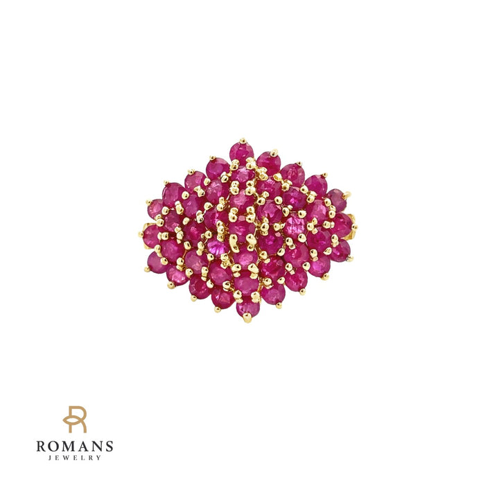 Cluster Ruby Ring 10K Yellow Gold 2.58 CTW