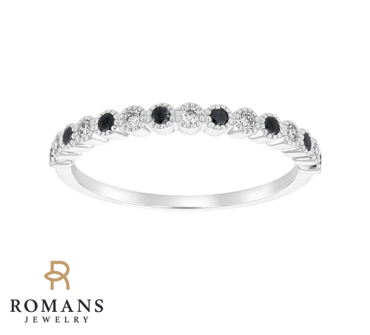 Diamond & Black Diamond Milgrain Band 14K White Gold .25 CTW