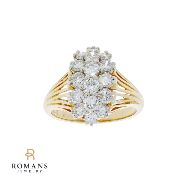 Diamond Cluster Ring 14K Yellow Gold 1.32 CTW