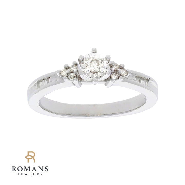 Diamond Engagement Ring 14K White Gold .15CT