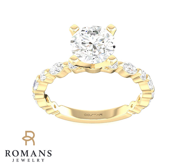 Diamond Engagement Ring Mounting With CZ Center 14K Yellow Gold