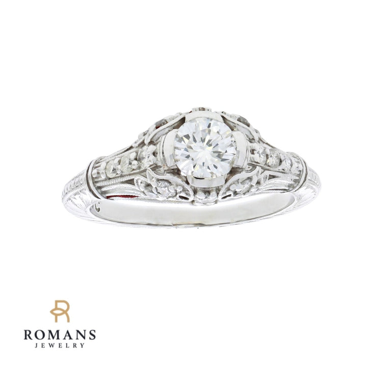 Diamond Filigree Engagement Ring 14K White Gold 0.54CT