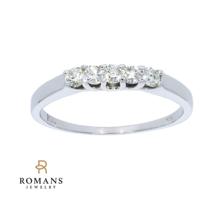 Diamond Five Stone Wedding Band 14K White Gold .25 CTW