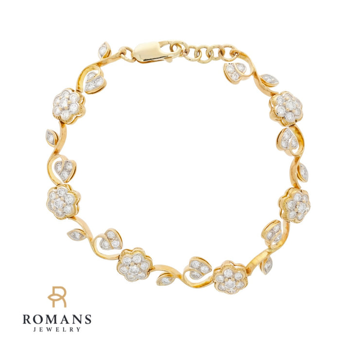 Diamond Flower Bracelet 14K Yellow Gold 2.36CT