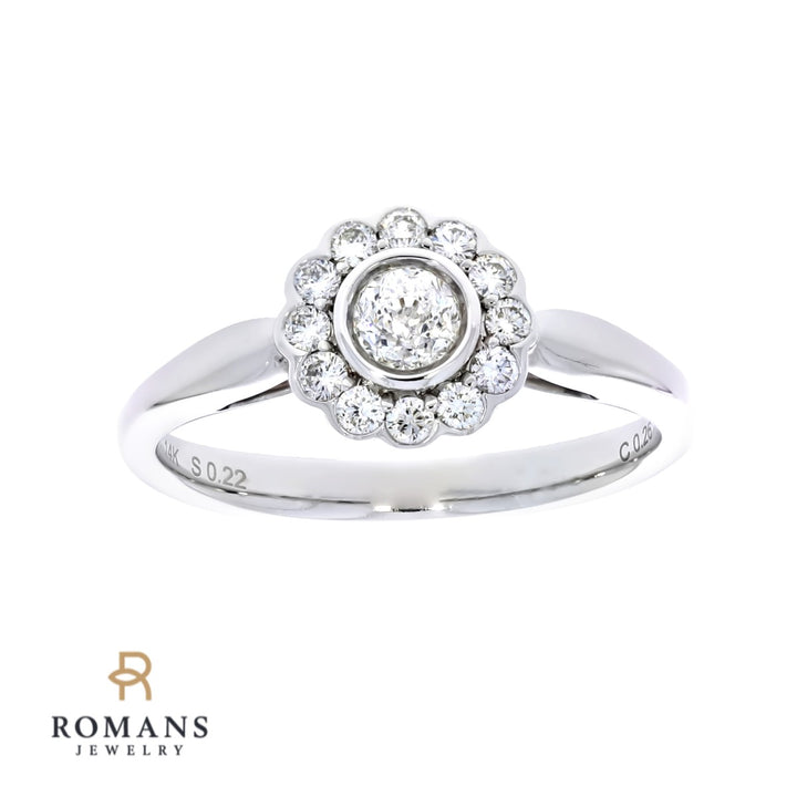 Diamond Flower Ring 14K White Gold .48 CTW