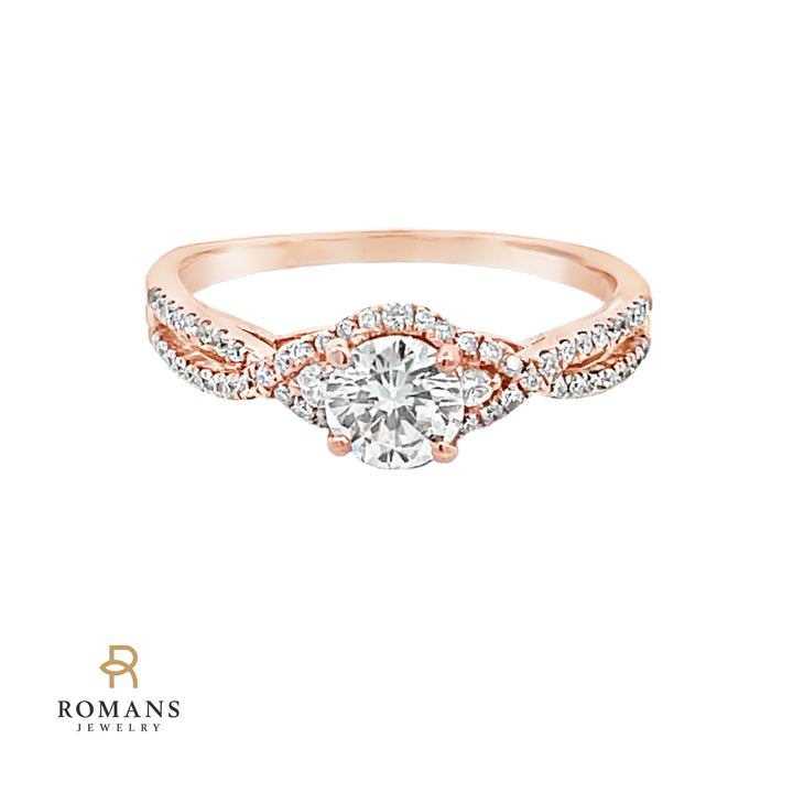 Diamond Halo Engagement Ring 14K Rose Gold 0.55CT