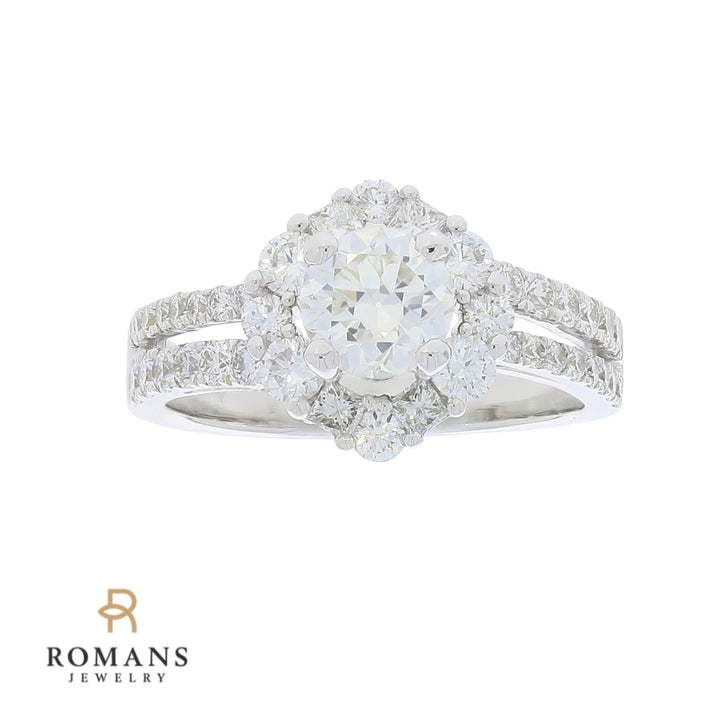 Diamond Halo Engagement Ring 14K White Gold 1.46 CT