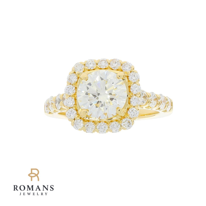 Diamond Halo Engagement Ring 18K Yellow Gold 2.61CT