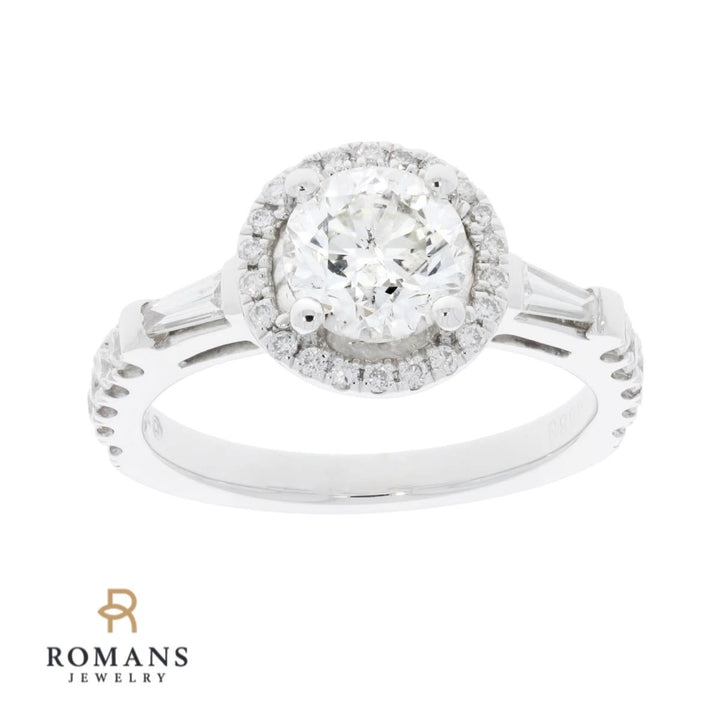 Diamond Halo Solitaire Engagement Ring 14K White Gold 1.53 CT