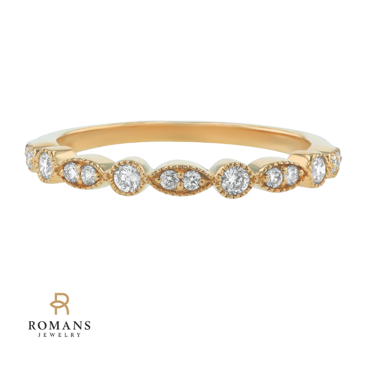 Diamond Marquise Style Milgrain Band .18CTW