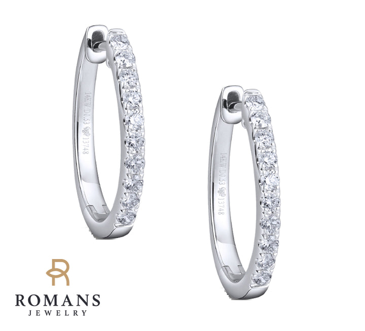 Diamond Oval Hoop Earring 14K White Gold .53CTW