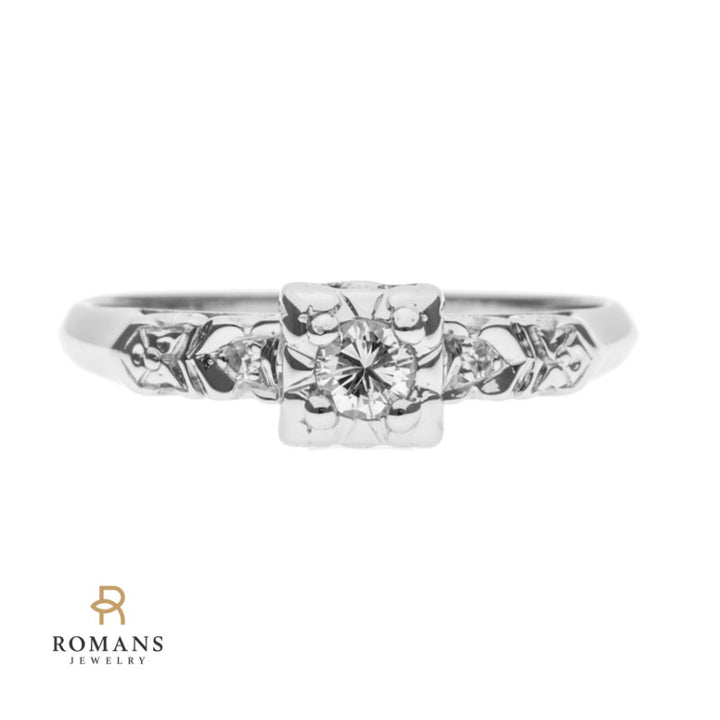 Diamond Ring Vintage 1950's 14K White Gold .12CT