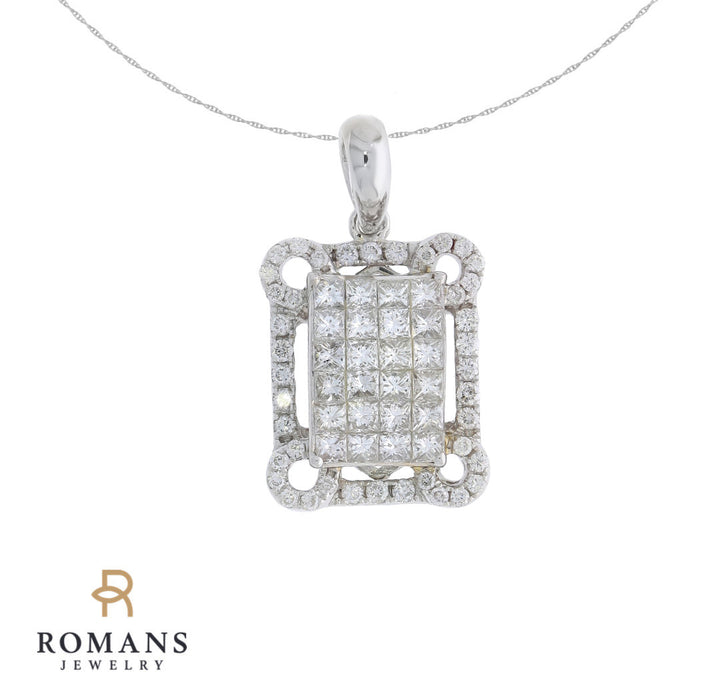 Diamond Square Pendant 18K White Gold 1.50 CTW