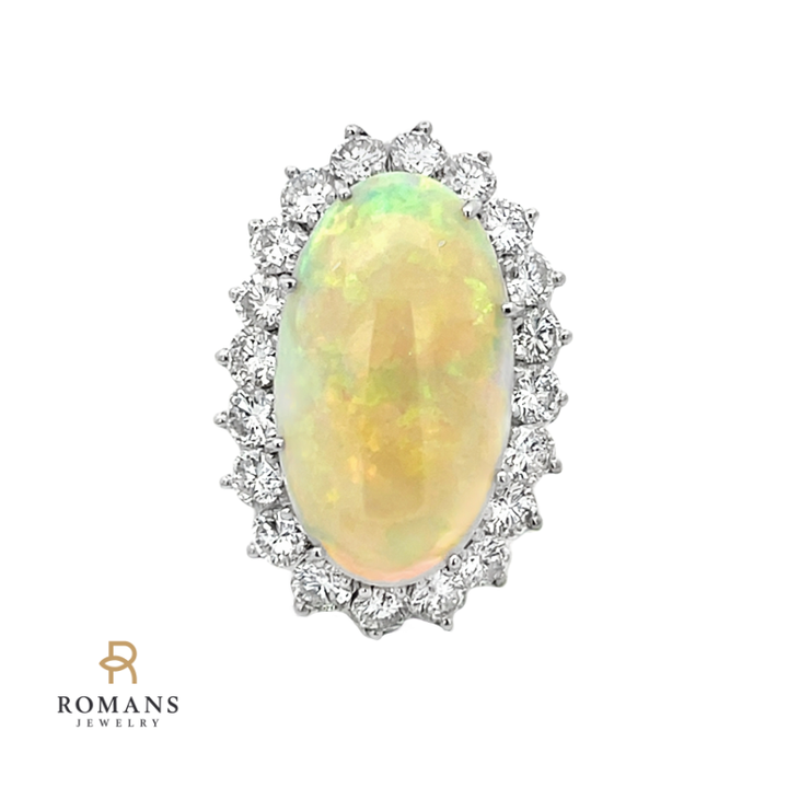 Opal Diamond Ring 18K Yellow Gold & Platinum