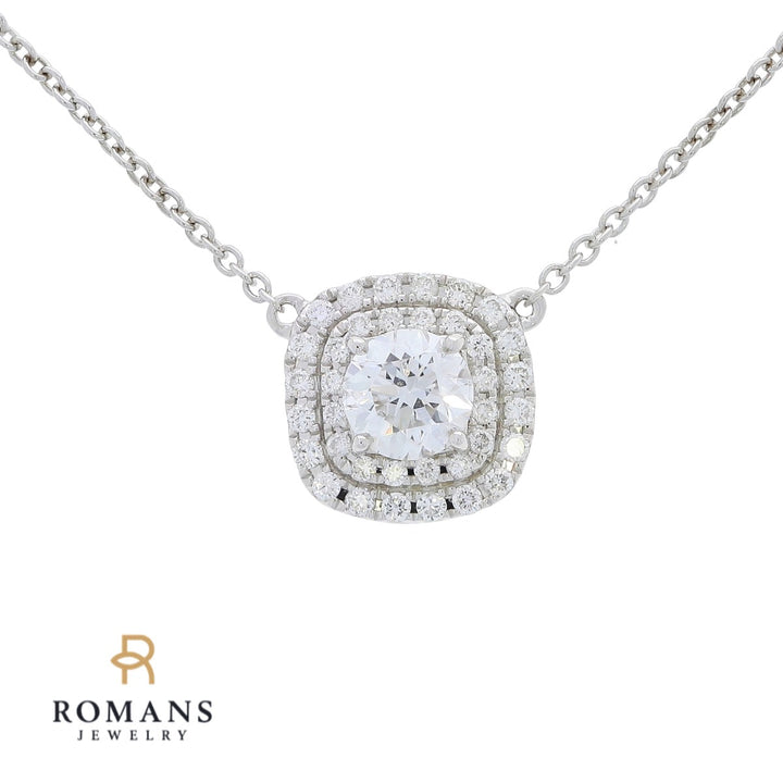 Double Halo Diamond Pendant Necklace .94CT