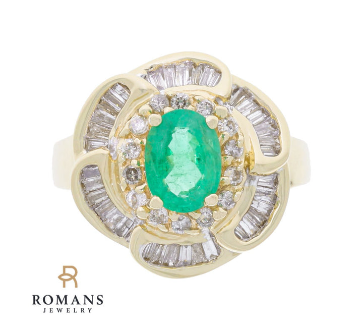 Emerald Diamond Ring 14K Yellow Gold 1.11 CT