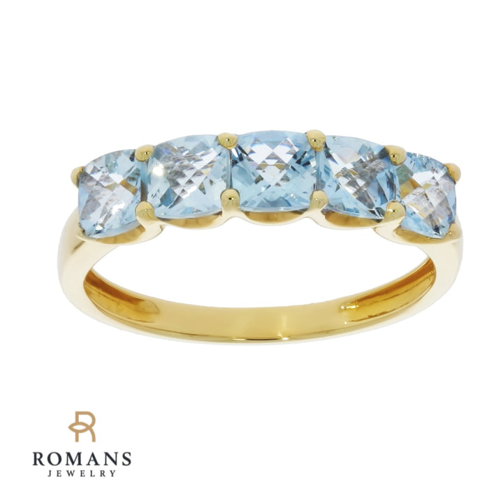 Five Stone Aquamarine Band 14K Yellow Gold 1.45 CTW