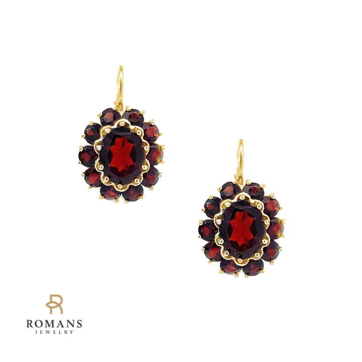 Garnet Halo Earrings 14K Yellow Gold 2.60 CTW