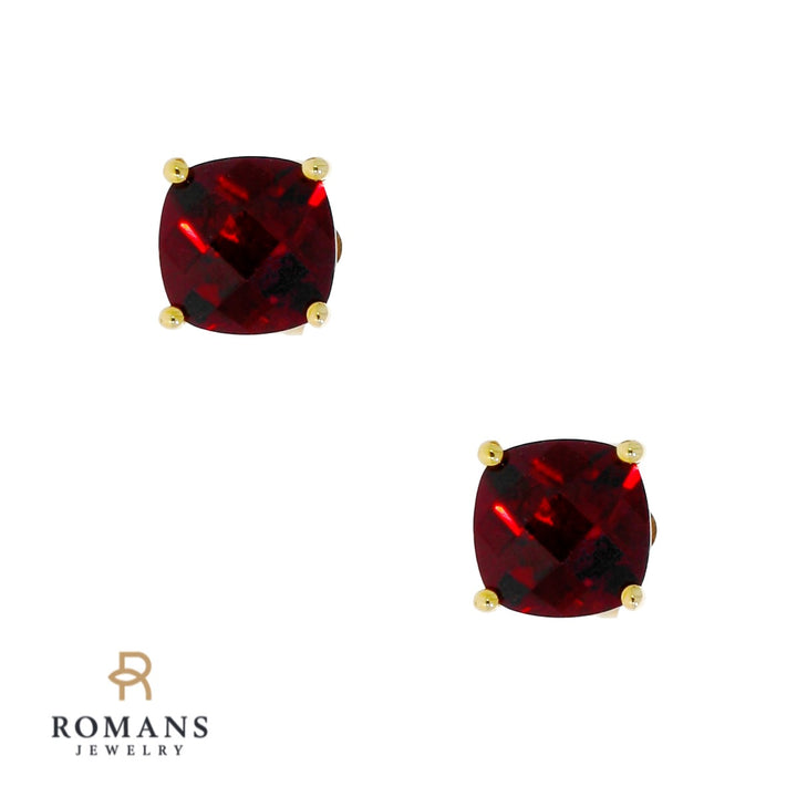 Garnet Studs Cushion Cut 14K Yellow Gold 2.60CTW