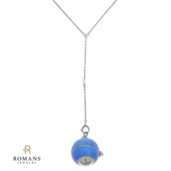 Guilloche Enamel Ball Pendant 1930's Watch