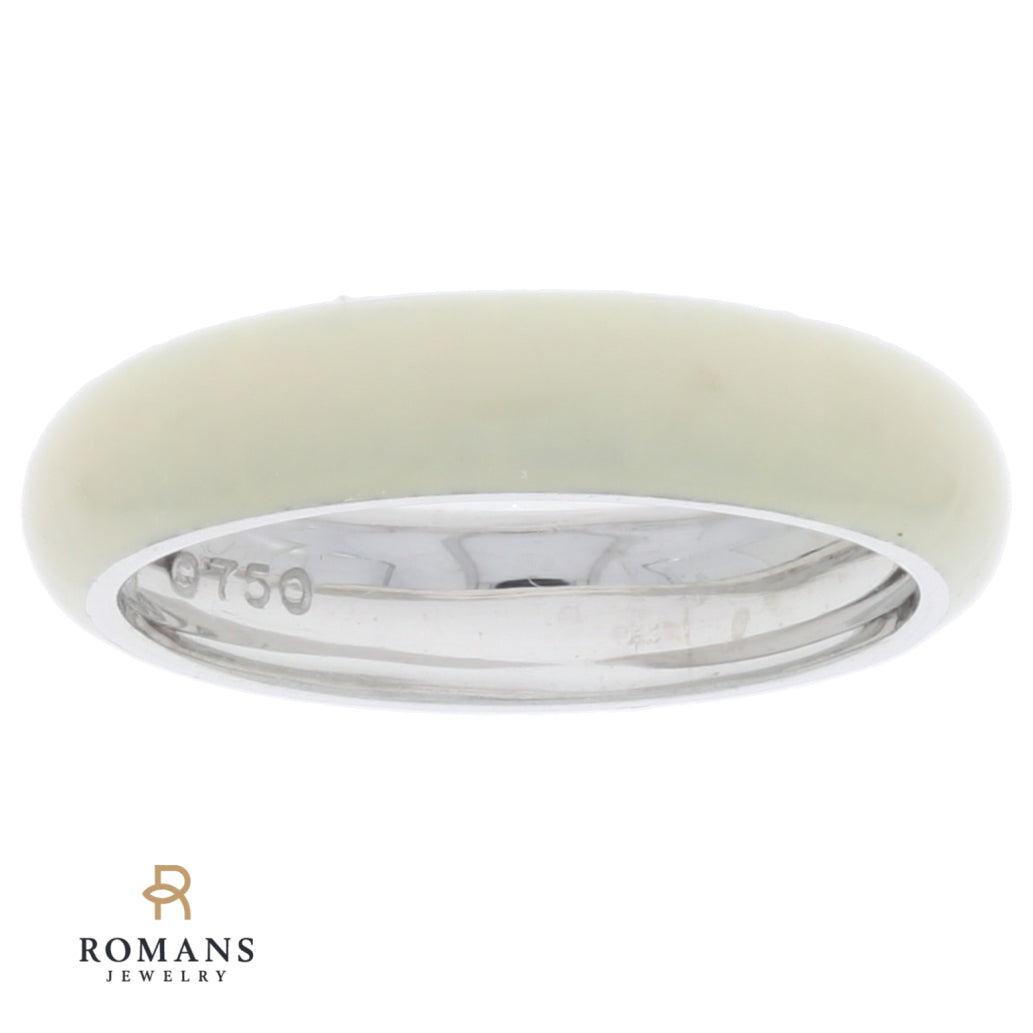 Ivory Enamel 4.75MM Domed Band 18K White Gold