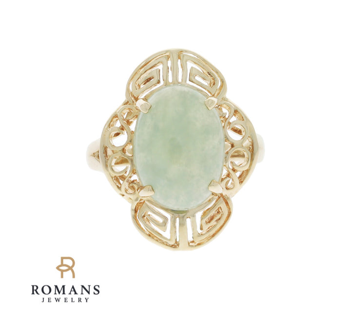 Jade Oval Filigree Ring 14K Yellow Gold