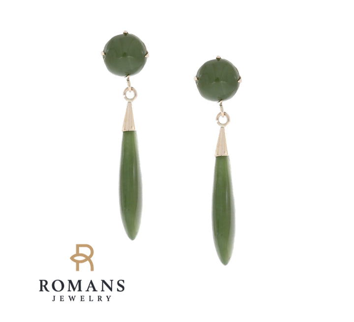 Jade Tear Drop Earrings 14K Yellow Gold