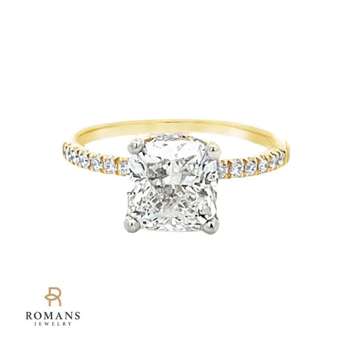 Lab Square Cushion Diamond Hidden Halo 14K Two Tone 2.01CT