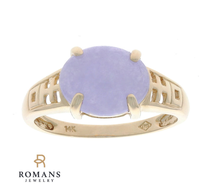 Lavender Jade Oval Ring 14K Yellow Gold