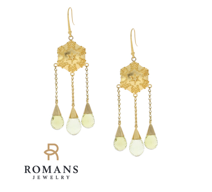 Lemon Quartz Dangling Earrings 22K Yellow Gold 42CTW