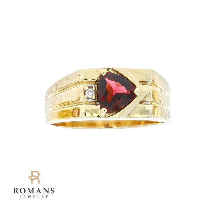 Men's Garnet Diamond Ring 10K Yellow Gold 1CT