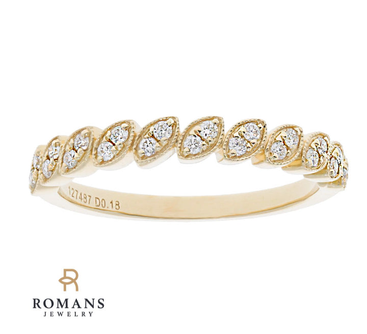 Milgrain Diamond Nature Inspired Band 14K Yellow Gold