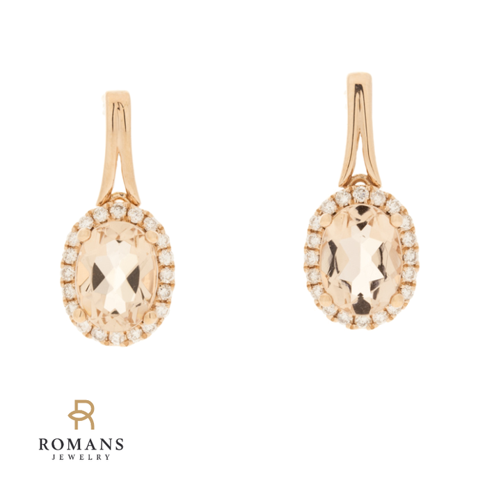 Morganite Diamond Dangle Earrings 14K Rose Gold