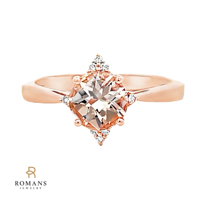 Morganite Diamond Ring 14K Rose Gold 1.12CT