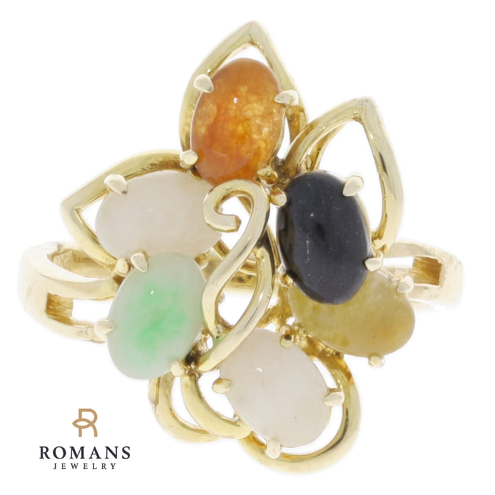 Multi-Color Jade Ring 14K Yellow Gold